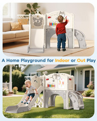 13-in-1 Toddler Slide Set with Basketball, Golf & Drawing Board – Cream & Gray