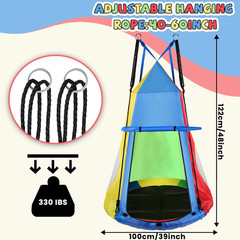 39 Inch Kids Hanging Tent Saucer Swing with LED Lights, 600 LBS Capacity Outdoor