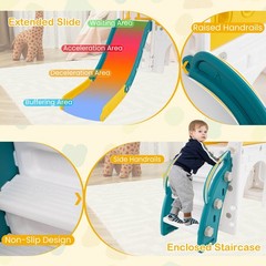 9 in 1 Toddler Slide L Shaped Kids Slide and Climber Playset w/ Basketball Hoop