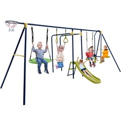 7-in-1 Kids Swing Combo Set w/ Adjustable Ropes & 8 Ground Stakes for Outdoor