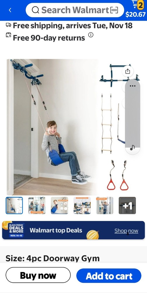 Gorilla Gym Doorway Gym For Kids Swing Ladder Rings Rope W/ Core Unit