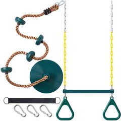 2 Set Gym Ring Trapeze Swing Bar and Climbing Rope with Platforms Disc Heavy …