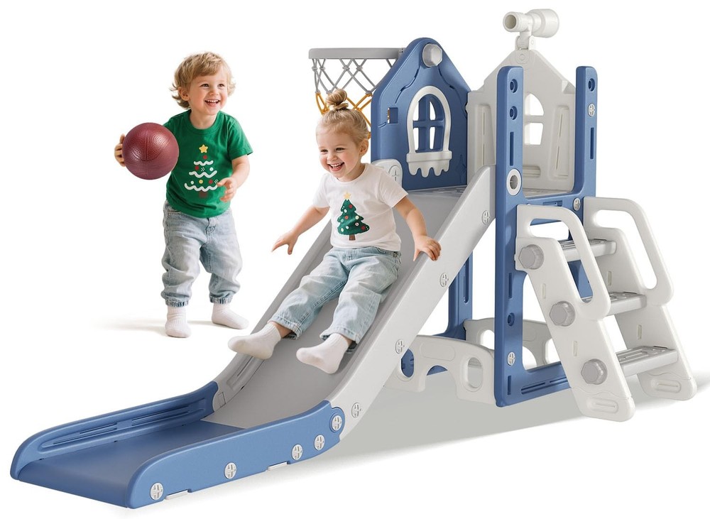 6 in 1 Toddler Slide – L-Shaped Baby Slide for Toddlers Aged 1-3 with Basketb…