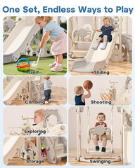 7-in-1 Toddler Slide and Swing Set with Climber, Basketball & Golf Toys