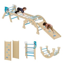 4 in 1 Toddler Climbing Toys Indoor,Wooden Climbing Triangle Set W/Ramp,Arch Gym