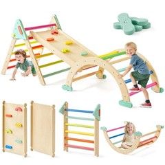 Pikler Triangle Set,7-in-1 Foldable Montessori Climbing Toys | Indoor Rainbow