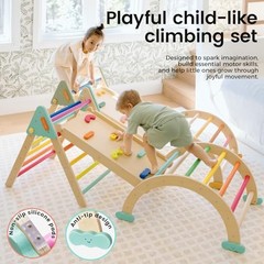 Pikler Triangle Set,7-in-1 Foldable Montessori Climbing Toys | Indoor Rainbow