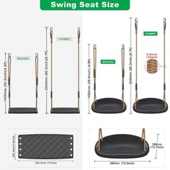 Heavy-Duty 2-Pack Black Swing Seats w/Adjustable Ropes & Hooks for Kids/Adults