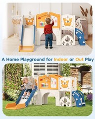 Toddler Slide Set with Basketball Hoop, Golf Game & Drawing Board, 13-in-1 In…