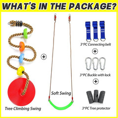 Multicolor Tree Swing Climbing Rope with Platforms Red Disc Swings Seat Outdoor