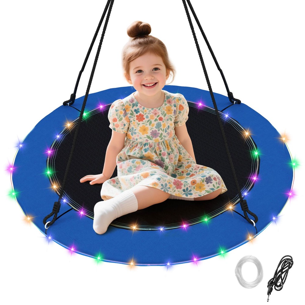 40″ Saucer Tree Swing 660 LBS for Kids Adults Outdoor w/LED Lights Black Blue