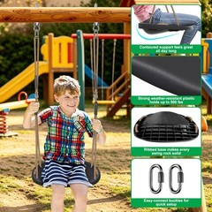 Heavy-Duty 2-Pack Black Swing Seats w/Adjustable Ropes & Hooks for Kids/Adults