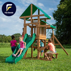 Backyard Discovery Belmont Cedar Wood Swing Set with Wave Slide Play Deck Rock