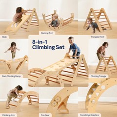 8 in 1 Pikler Triangle Set Wooden Climbing Toys for Toddlers Montessori Climbing