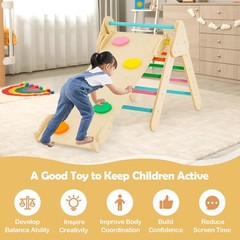 Kids 3-in-1 Climber Set Toddler Wooden Play Arch with Sliding and Climbing Ramp