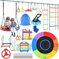 50 FT Ninja Warrior Obstacle Course Swing Set for Kids with Weather-Proof Acc…