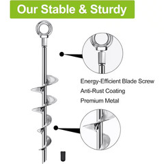 18 In. Heavy Duty Metal Ground Anchors, Earth Auger Stakes for Trampoline, Swing