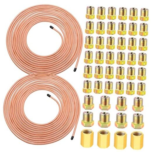 2 Sets 25 FT 1/4″ Brake Line Kit with Brake Lines Fittings,4 1/4 inch Gold