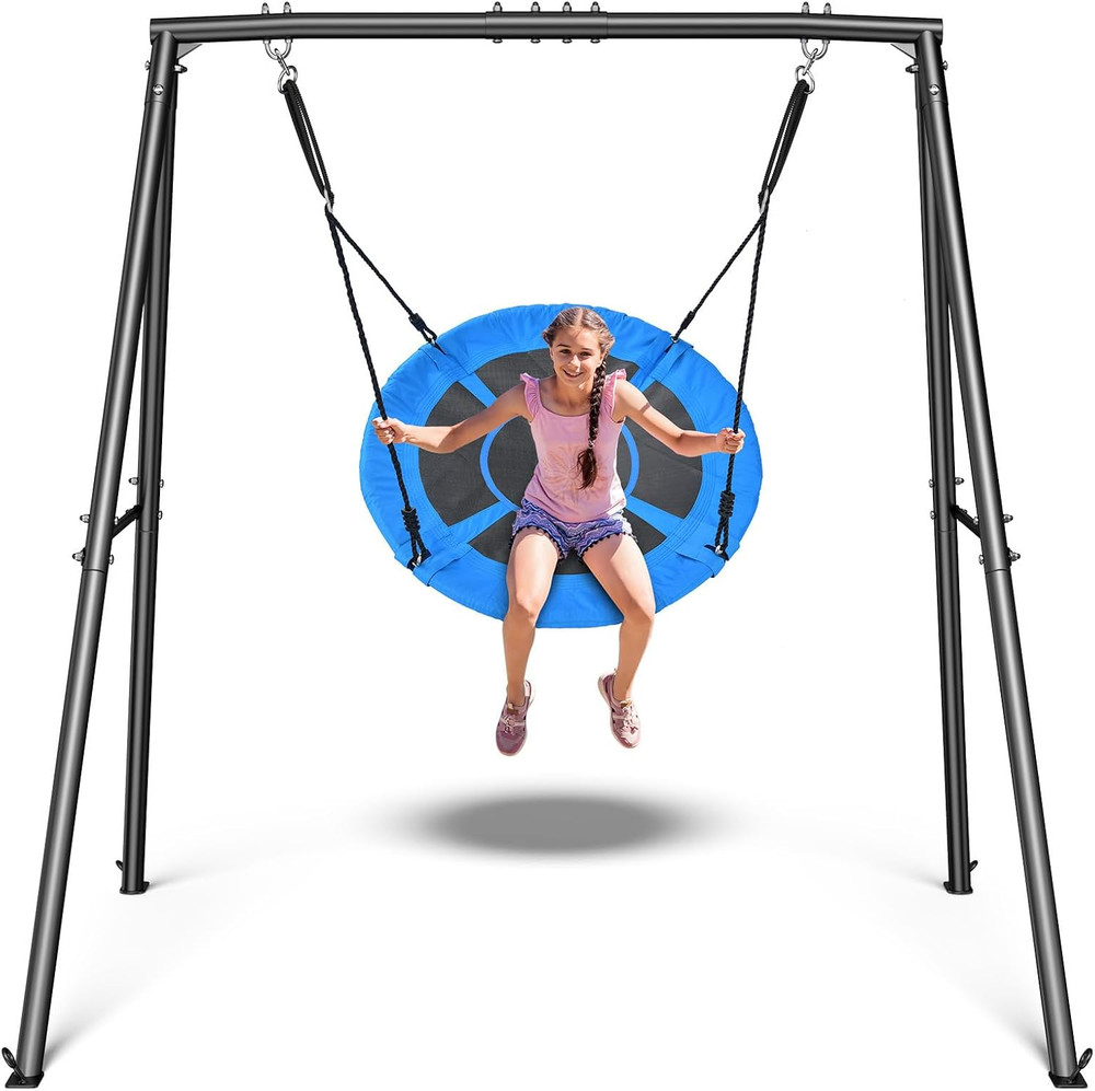 Saucer Swing with Frame for Kids Outdoor, 440Lbs Swing Set with Heavy Duty Metal