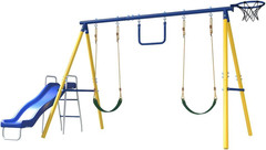 Heavy-Duty 5-In-1 Metal Swing Set for Backyard, Outdoor Playset for Kids 3-12 wi