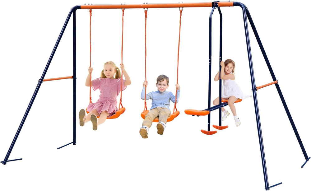 Outdoor Swing Sets for Backyard, 440Lbs Load Capacity Swing Stand with 2 Seats a