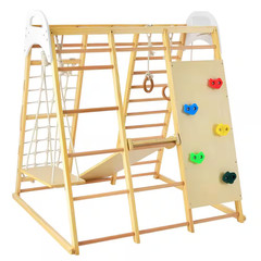 8-In-1 Jungle Gym Playset, Wooden Climber Play Set with Monke Natural