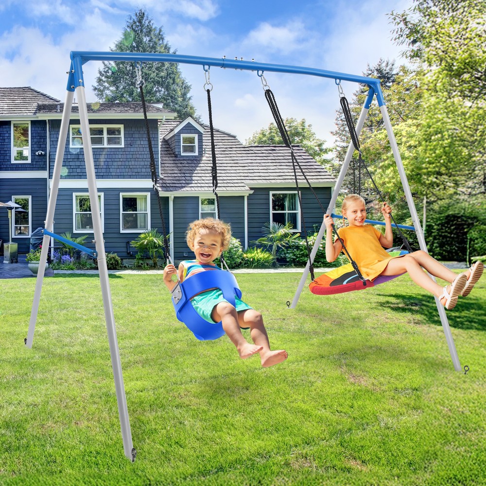 440lb Heavy Duty A-Frame Metal Swing Stand with 1 Saucer Swing and Toddler Swing