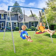 440lb Heavy Duty A-Frame Metal Swing Stand with 2 Swings Outdoor Kids Adult Play