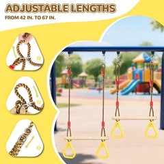 Wooden Trapeze Swing Bar, Adjustable Height Swing Set, Gym Rings, Playground …