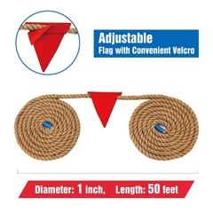 50 FT Tug of War Rope Set for Kids – Soft Natural Jute Fiber Rope with Red Fl…