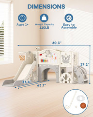 Toddler Slide Set with Basketball Hoop, Golf Game & Drawing Board, 13-In-1 Indoo