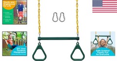Green Trapeze Swing Bar with Locking Carabiners – Easy Setup for Kids
