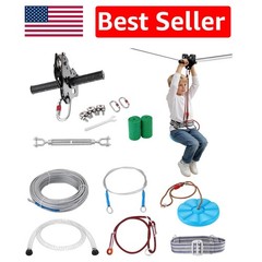 Stainless Steel Zipline Kit – 100 ft, Supports 330 lbs, Quick Setup for Kids