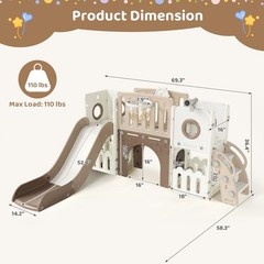 9in1 Large Kids Climber Slide Playset with Telescope, Basketball Hoop and Balls