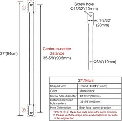 Sturdy 37" Metal Round Swing Rods – 2PCS Matte Black Replacement Solution