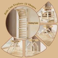 Pikler Triangle Set Foldable Montessori Climber Gray