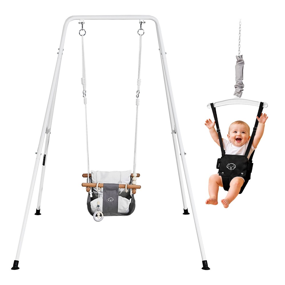 VEVOR Toddler Swing and Jumper 2 in 1 Swing Set and Bouncer A-Frame Stand Black