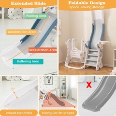 Toddler Slide and Swing Set 4-in-1 Indoor Playground with Extended Slide & Swing