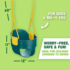 KIDS TODDLERS SWING Outdoor High Back Plastic Coated Chains Green