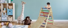 Pikler Triangle Ladder with Ramp & Slide, Foldable Wooden Climber for Toddlers