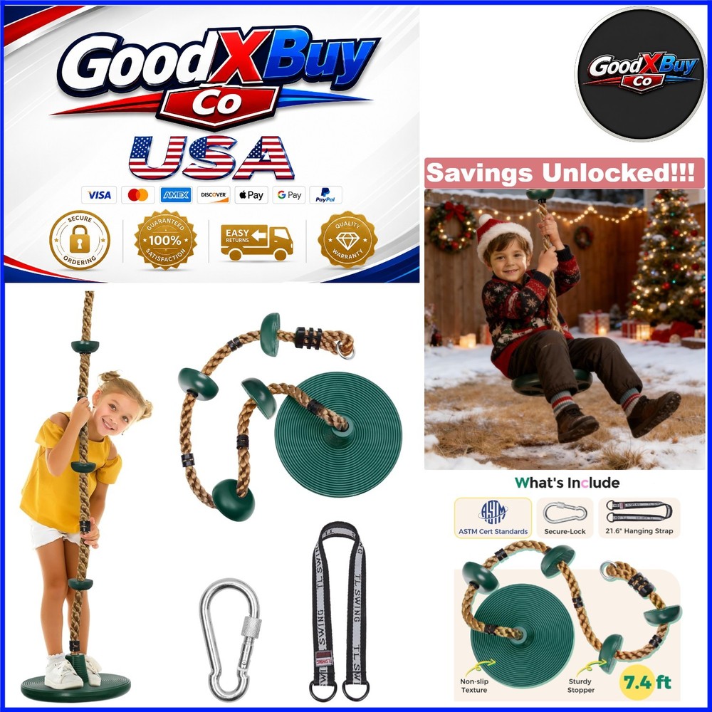 Kids Tree Swing Disc Swing with Climbing Platforms Outdoor Green