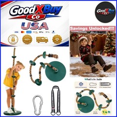Kids Tree Swing Disc Swing with Climbing Platforms Outdoor Green