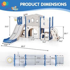 8 in 1 Toddler Slide Set, Kid Slide with Basketball & Telescope, Indoor Playset