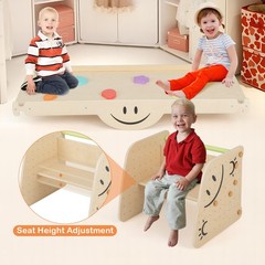Wooden Climbing Toy Triangle Climber Set of 2 w/Seesaw Dual-sided Ramp Indoor