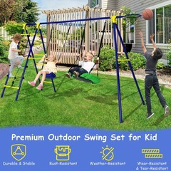 Gymax 5-In-1 Kids Swing Set for Outdoor W/ Heavy Duty Frame Basketball