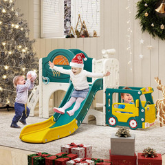 9-in-1 Toddler Slide & Climber Playset with Basketball, Ring Toss & Car House