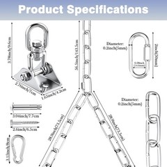 Heavy Duty Porch Swing Hanging Kit with Y-Chain & 360° Swivel Hangers 1500Lbs…