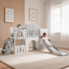 Toddler Playground Set 8-in-1 Slide Climber Playset w/ Tunnel Basketball Box