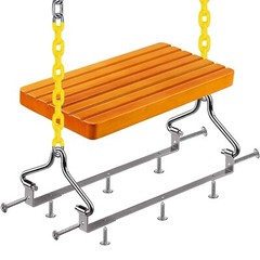 SELEWARE Hanging Wooden Swing, 17.5″ x 8.2″ Swing Seat with Chain and 2 Carab…