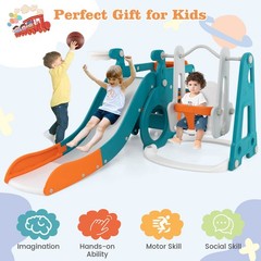 5-in-1 Toddler Slide Set w/ Basketball Hoop and Swing Baby Slide Playset Indoor